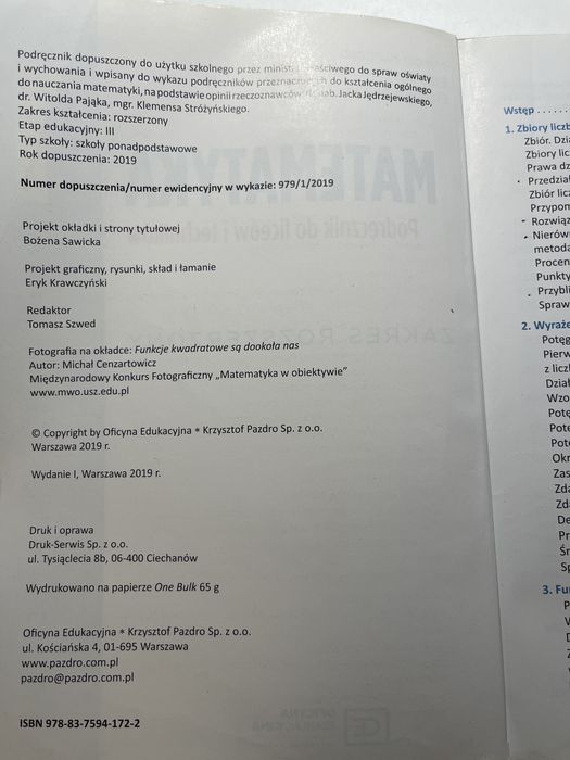 Podrecznik i zbior zadan z matematyki, klasa 1, wydawnictwo pazdro