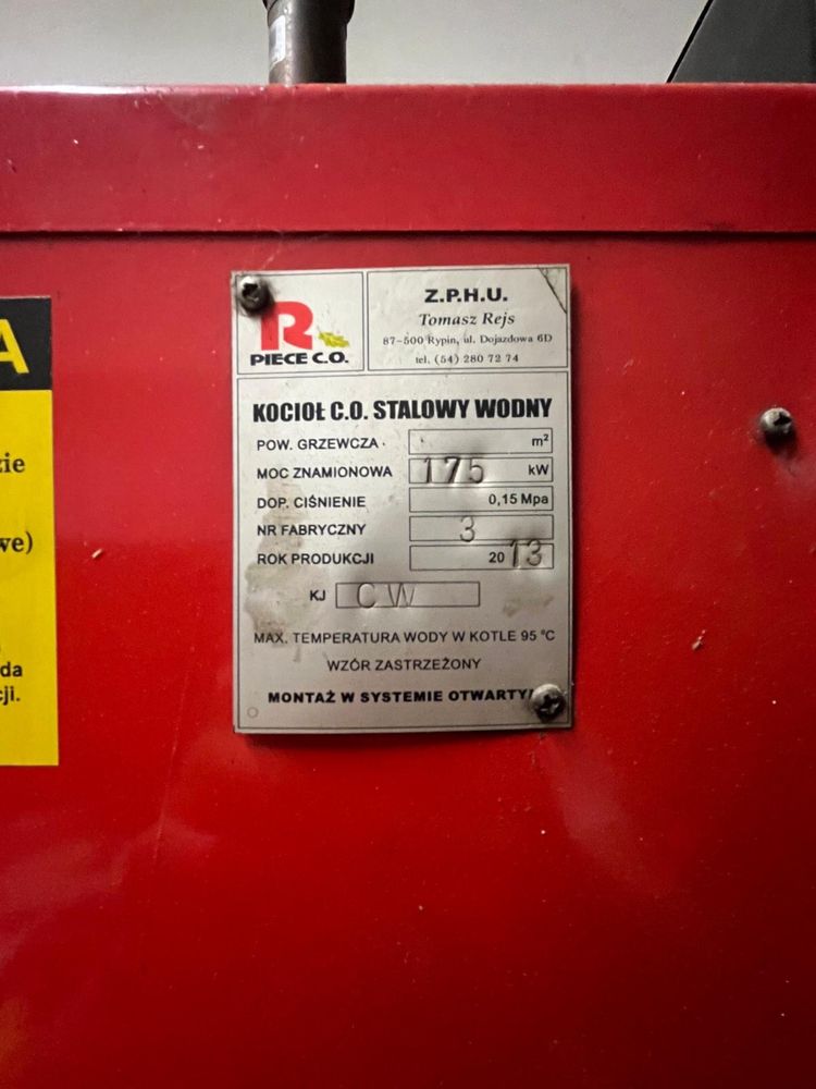 Sprzedam kocioł C.O. stalowy wodny 175 kW – PIECE C.O. (Tomasz Rejs)