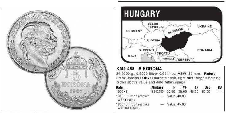 5 корон 1900, Австро-Угорщина (24 грами срібло 0.900)
