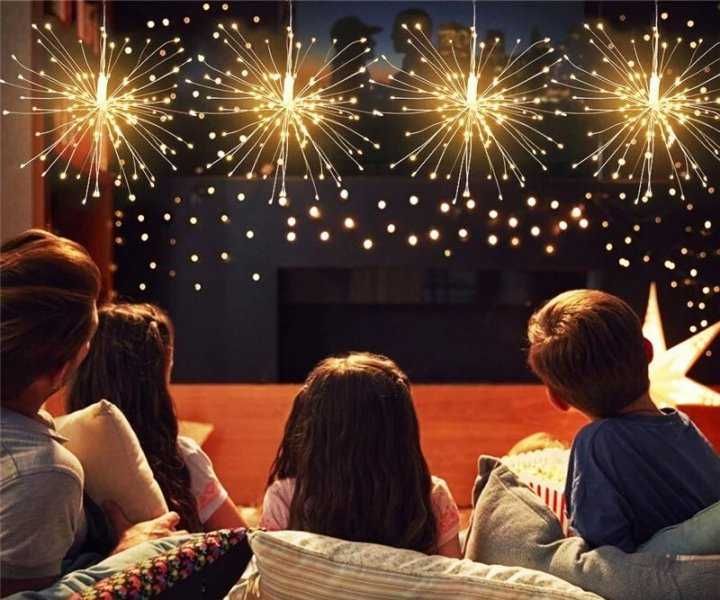 Гірлянда Феєрверк на сонячній панелі 4 пучка на пульті Тепле світло