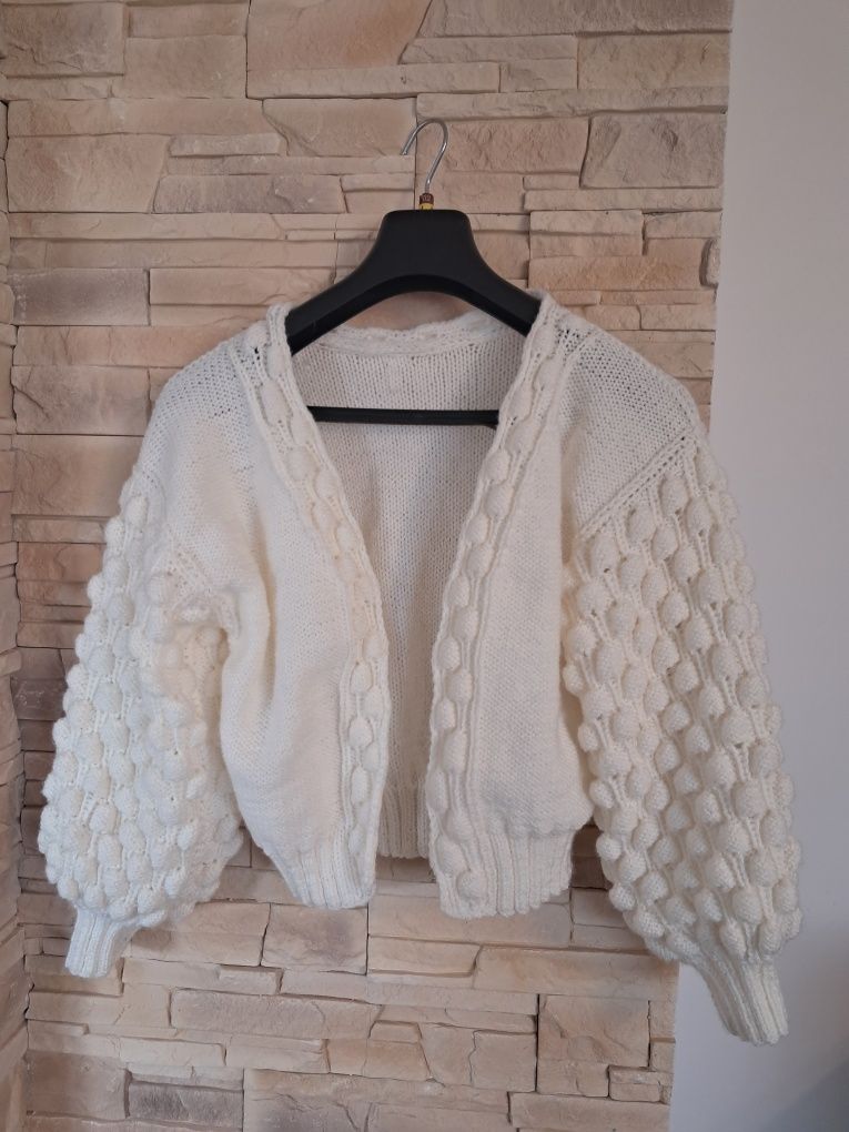 Sweter handmade, roz S, oversize,  wełna narzutka