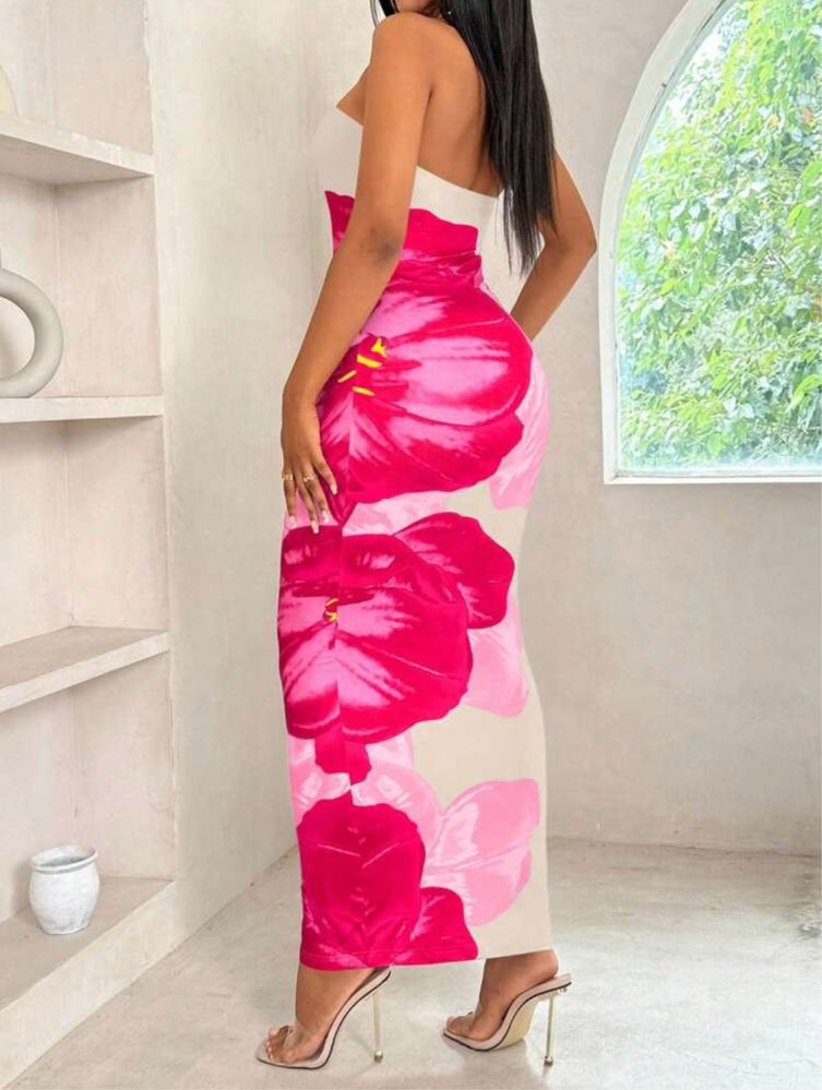 Vestido Feminino Sem Alça com Estampa Floral - Leveza e Elegancia