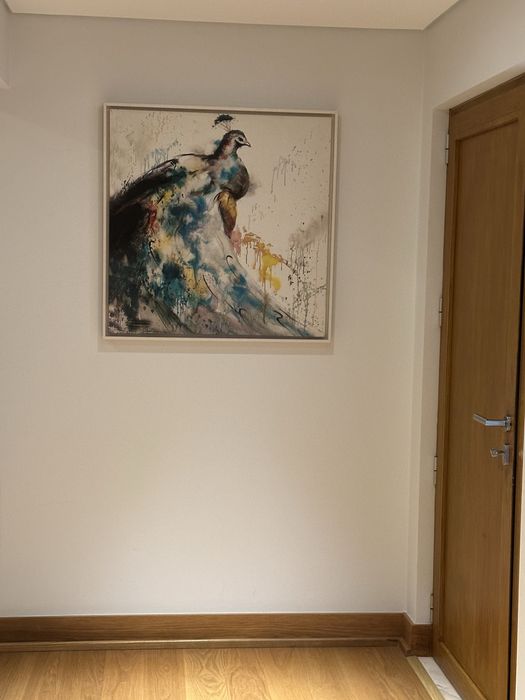2 quadros decorativos com molduras madeira branca