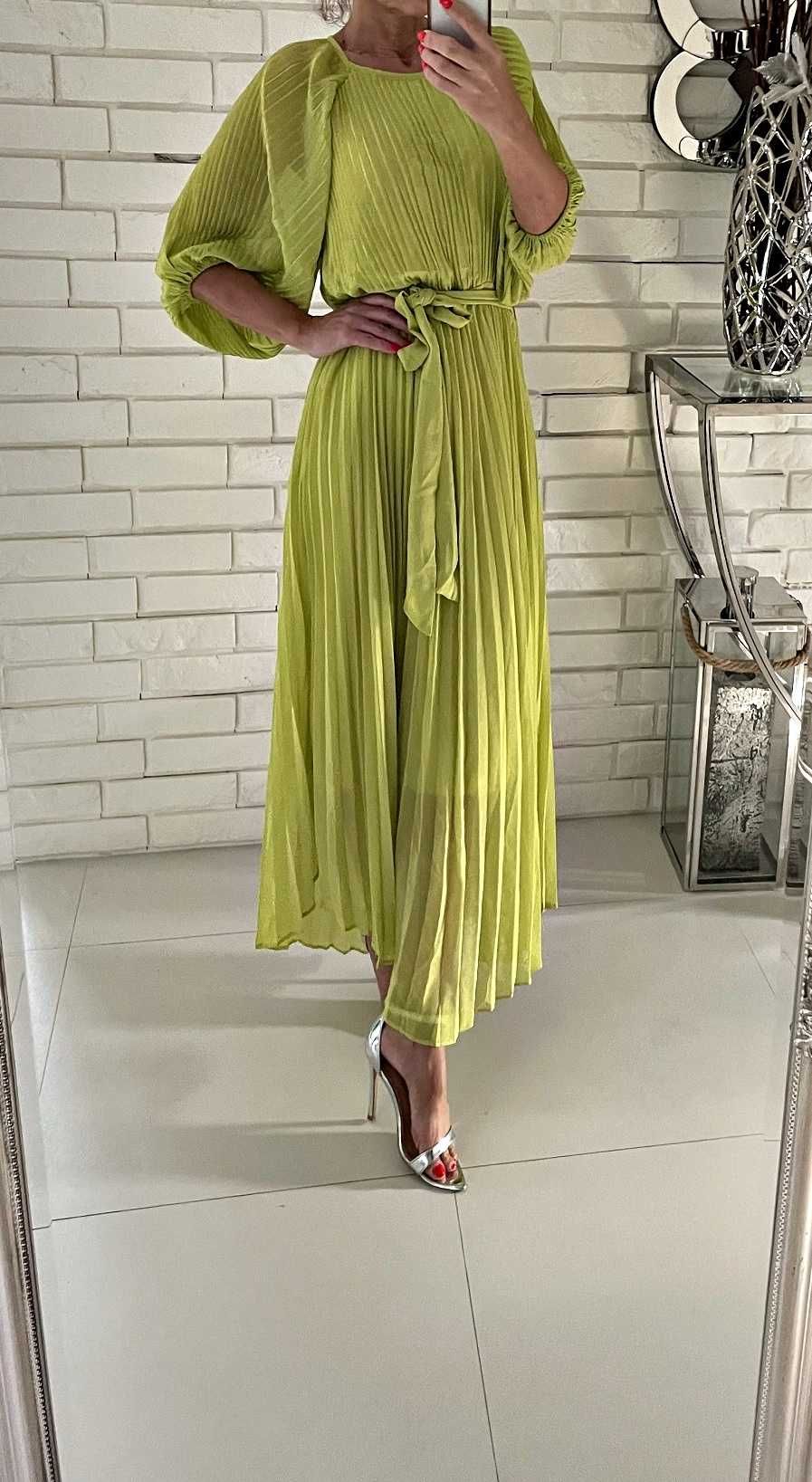 Piękna sukienka plisy limonkowa wysmukla asos L XL XXL wesele