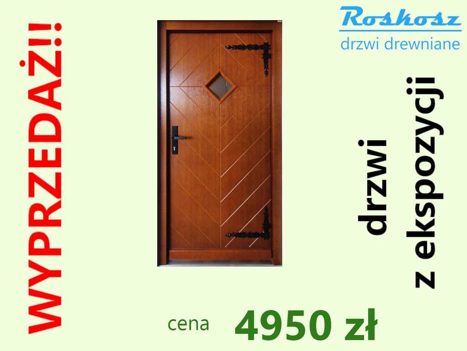 Drzwi zewnętrzne 74mm drewniane powystawowe dostępne od ręki