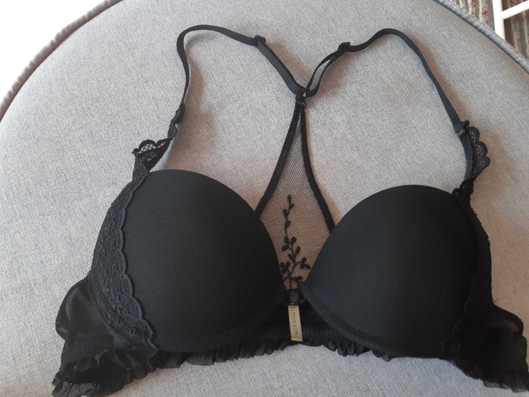 Biustonosz Intimissimi 75 A 70 B czarny elegancki zapięcie z przodu