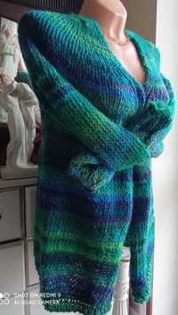 Ręcznie robiony sweter wełna Pagliaccio pawie pióro idealny na prezent
