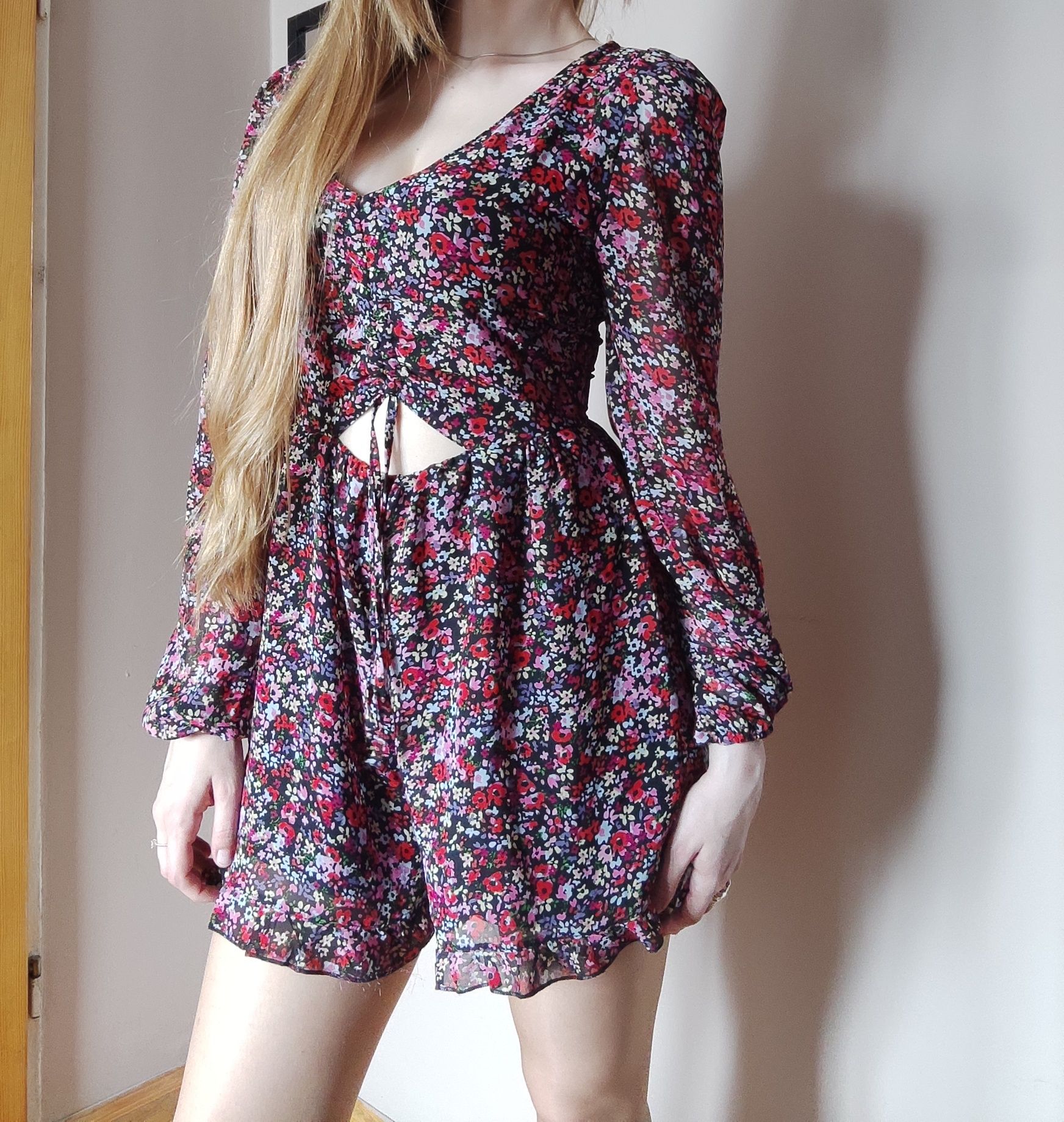 Damski kombinezon w kwiatki boho chic vintage XS 34