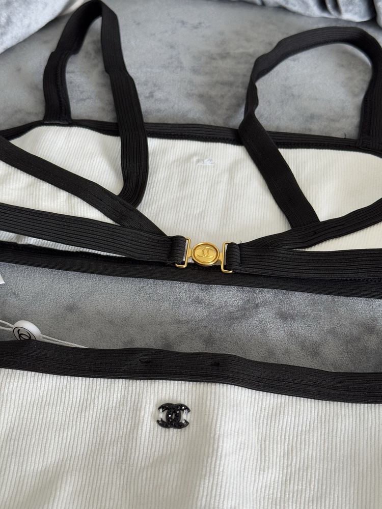 Белый купальник комплект в рубчик Chanel