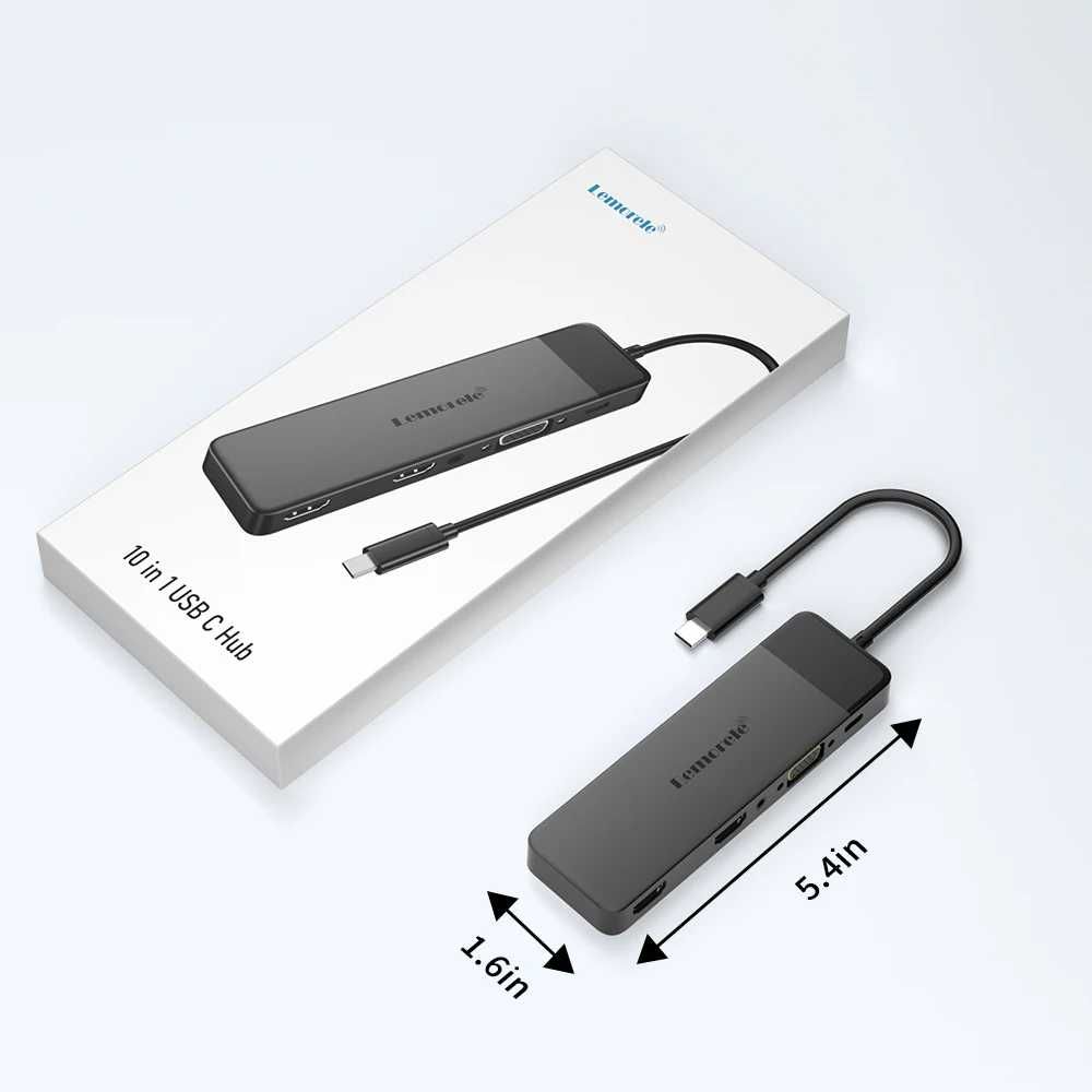 Lemorele  TC94L usb c Hub 10 в 1  2*hdmi 4K 30Hz VGA концентратор хаб