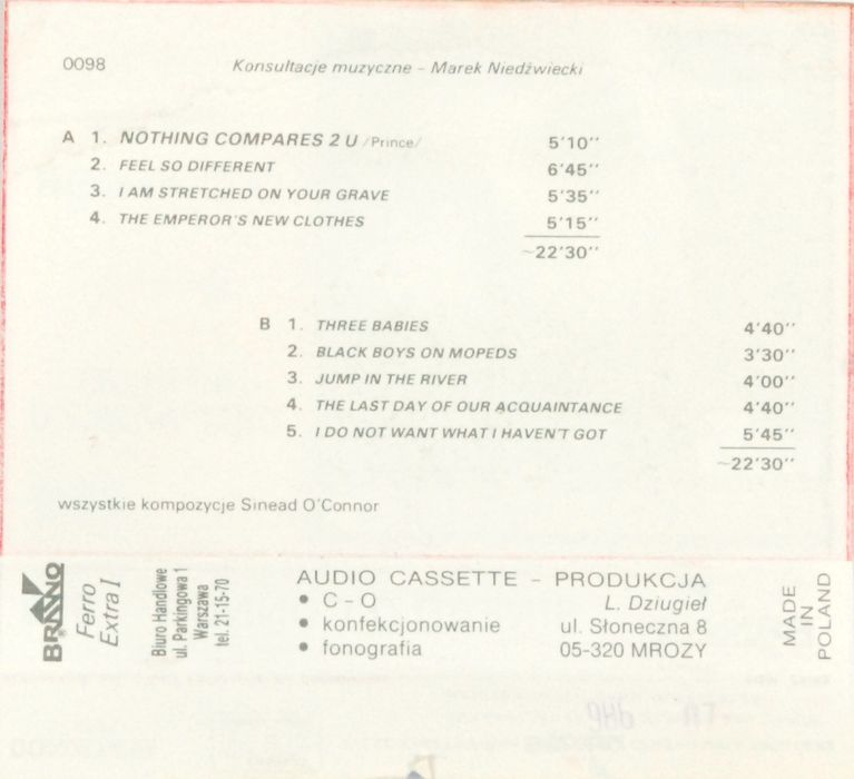 Sinead O'Connor - Nothing Compares 2 U (kaseta) BDB