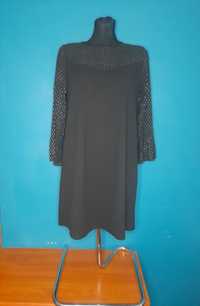 Czarna sukienka damska ozdobne rękawy 40 L