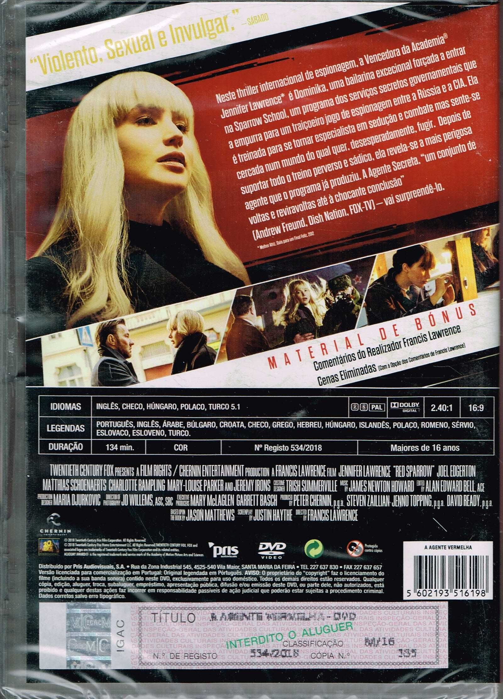 Filme em DVD: A Agente Vermelha "Red Sparrow" - NOVO! SELADO!