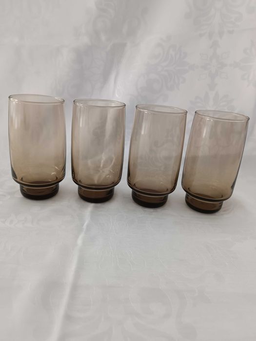 Szklanki PRL vintage dymione -  komplet 4 szt