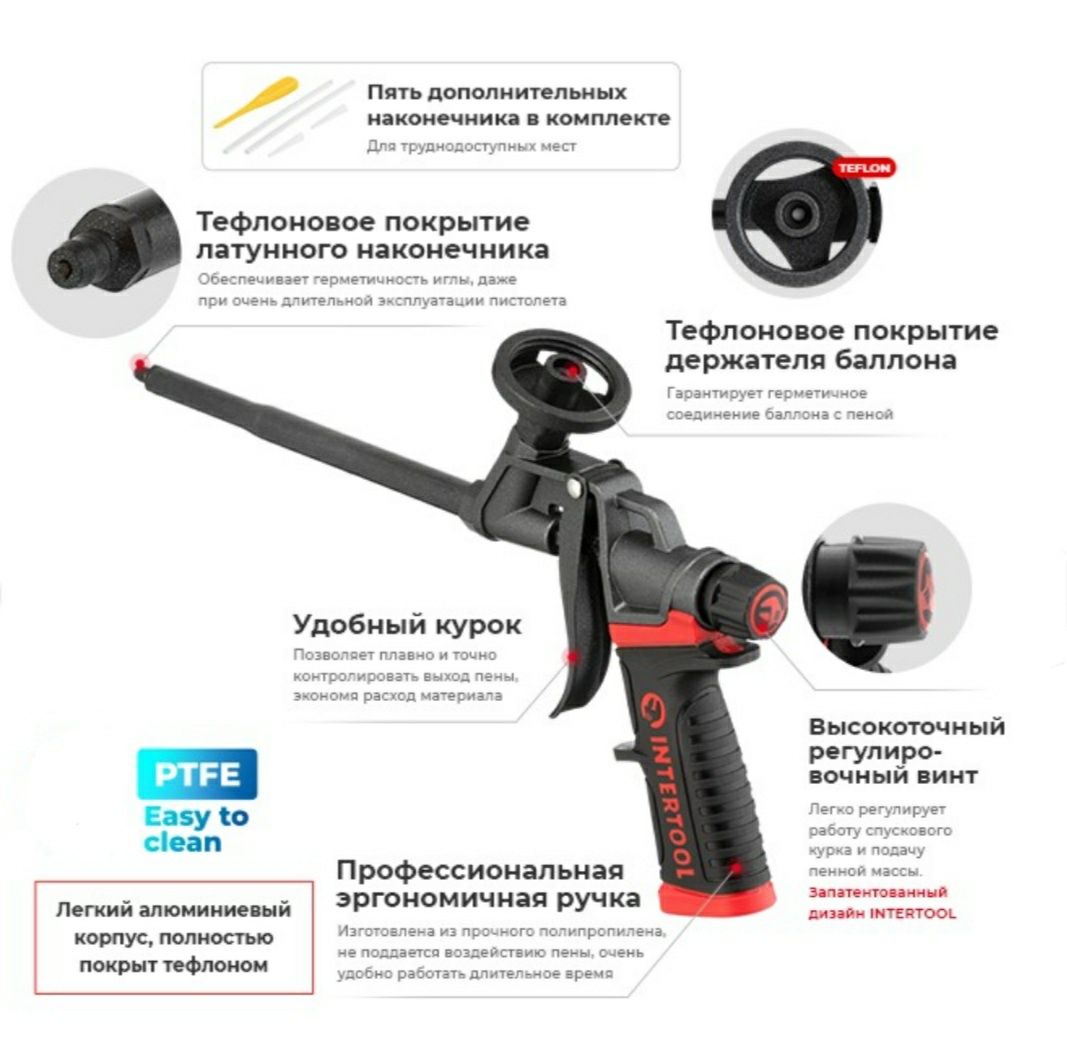 Пістолет для монтажної піни Intertool. Пистолет для монтажной пены