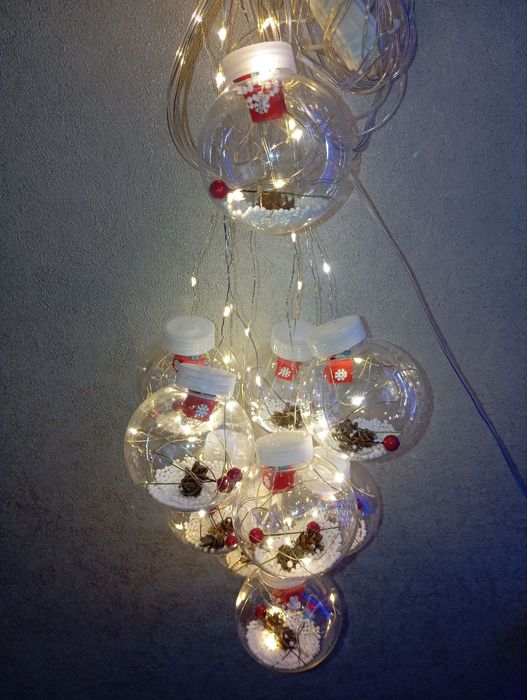 Гирлянда медная проволока Штора прозрачные шары с наполнением