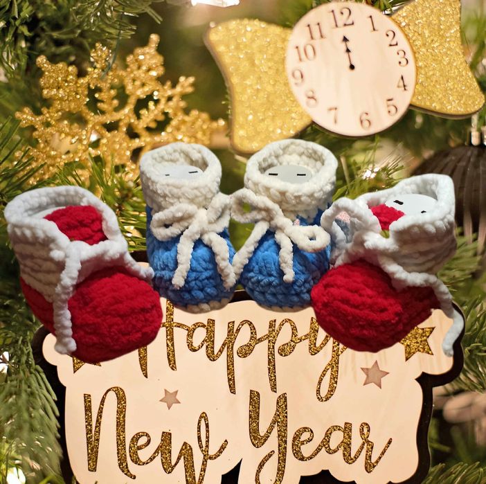 Пінетки ботики сапожки новорічні плюшеві в'язані дитячі