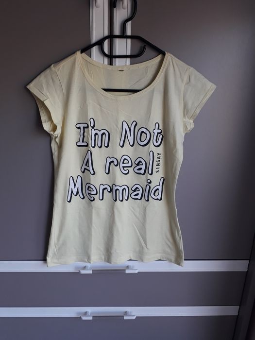T-shirt damski koszulka z krótkim rękawem żółta z napisem sinsay S