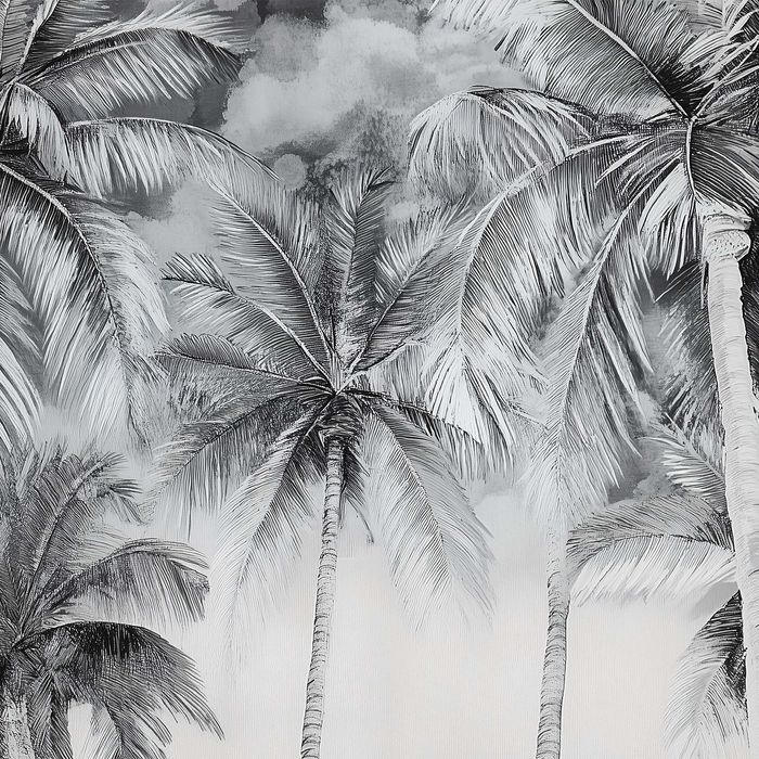 Fototapeta Odcienie Szarości Ciemna Palmy Tropiki Woda 3D + KLEJ