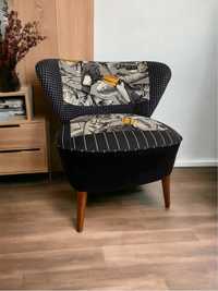 Fotel 73 x 55 x 46 cm czarny, fotel muszelka, fotel PRL