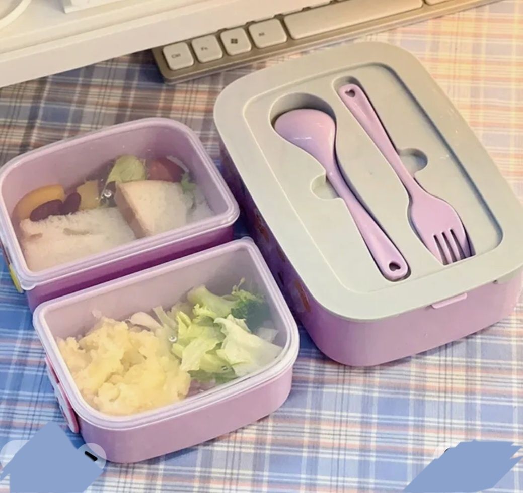 Lunchbox pudełko przenośne sztućce z uchwytem lunch box śniadaniówka