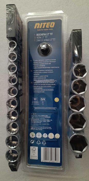 NITEO zestaw kluczy nasadowych 1/2", grzechotka z nasadkami
