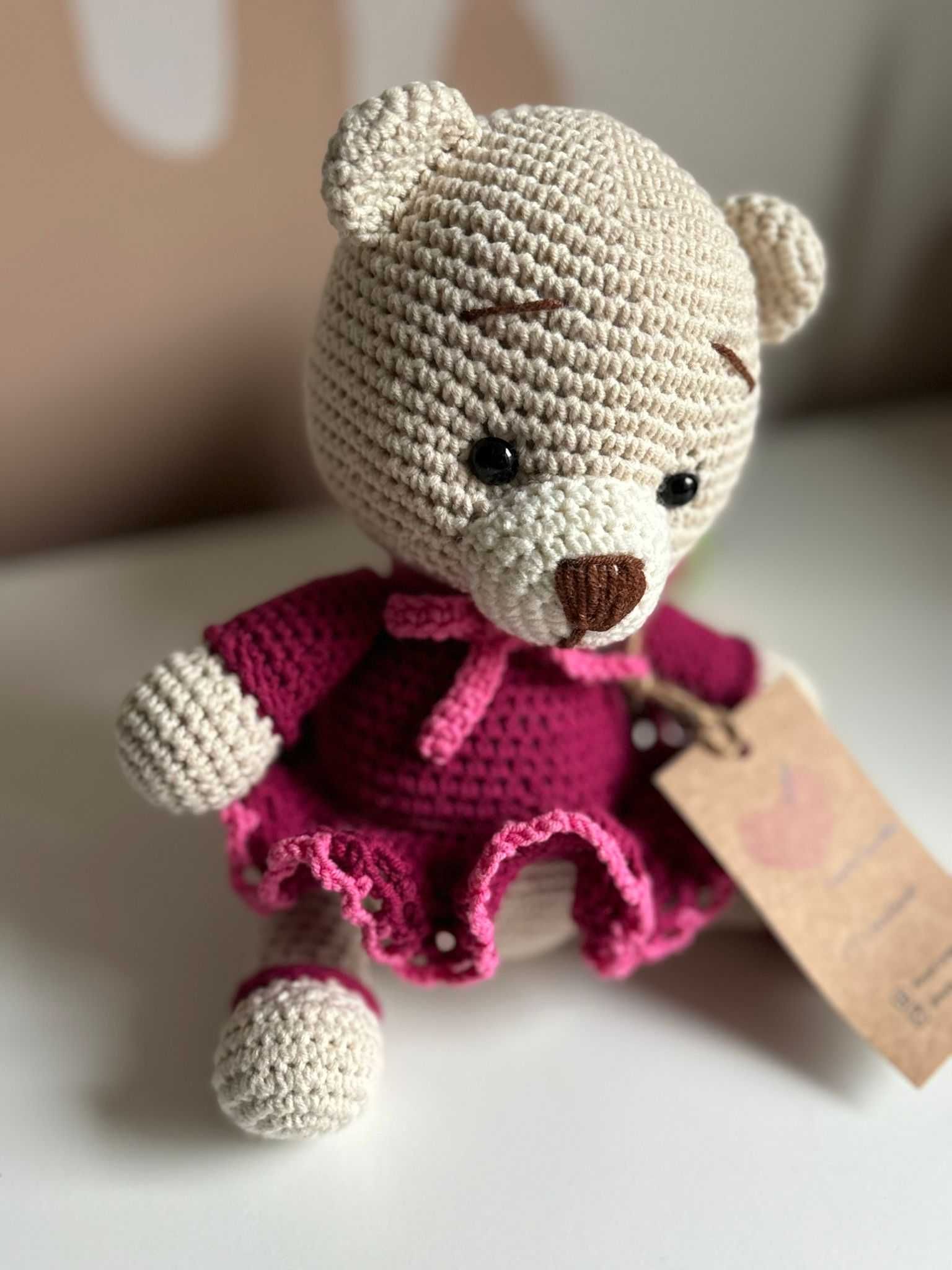 Miś PLUSZAK 100% handmade na szydełku 27 cm