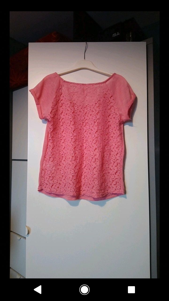 Różowa koszulka koronkowe plecy L