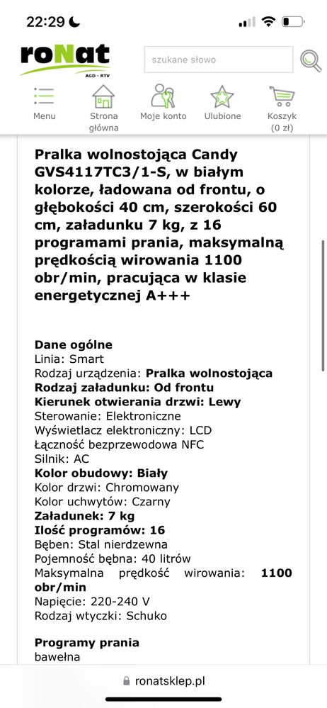 Pralka Candy GVS4 117TC3/1-S uzywana