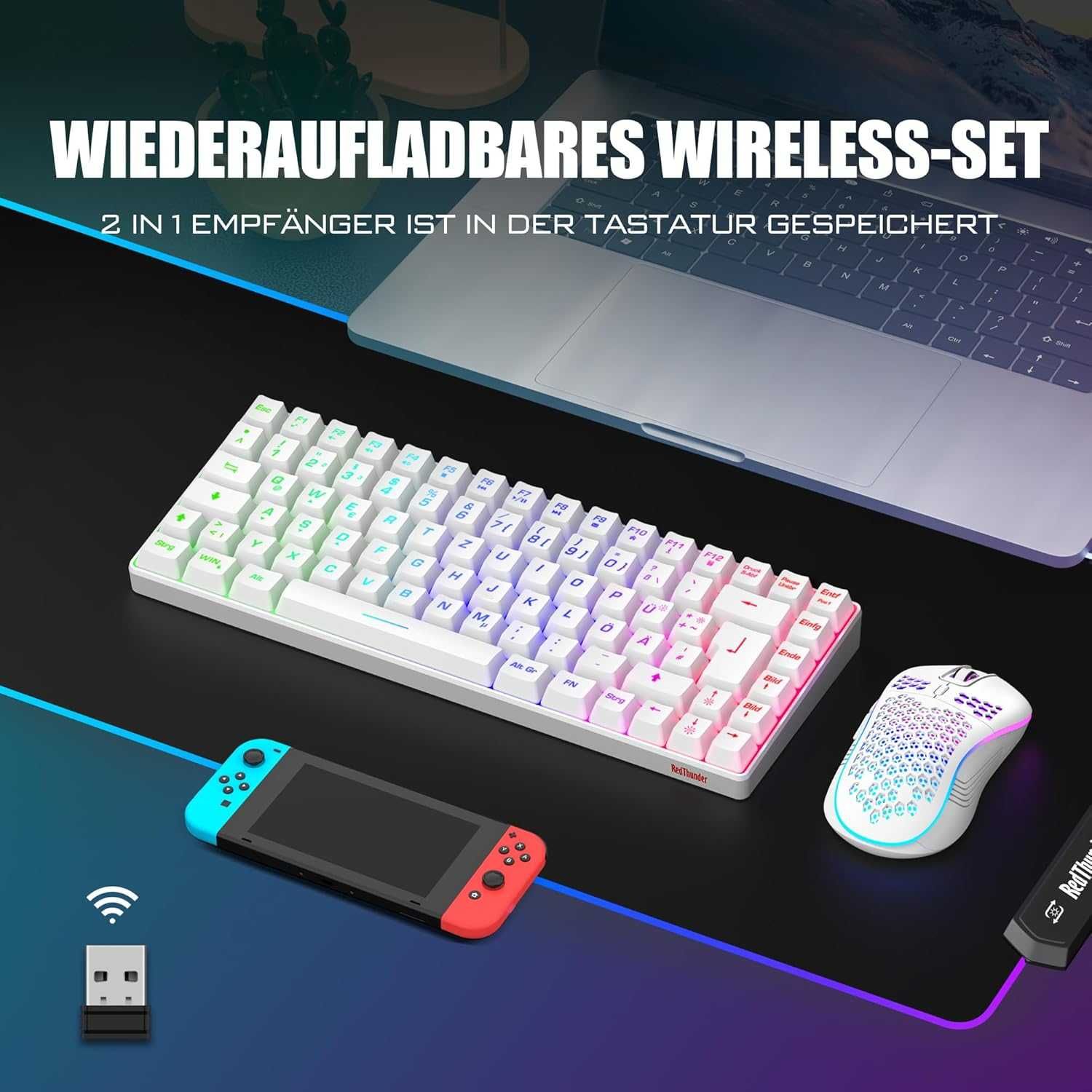 RedThunder K84 Bezprzewodowa klawiatura i mysz do gier układ QWERTZ DE