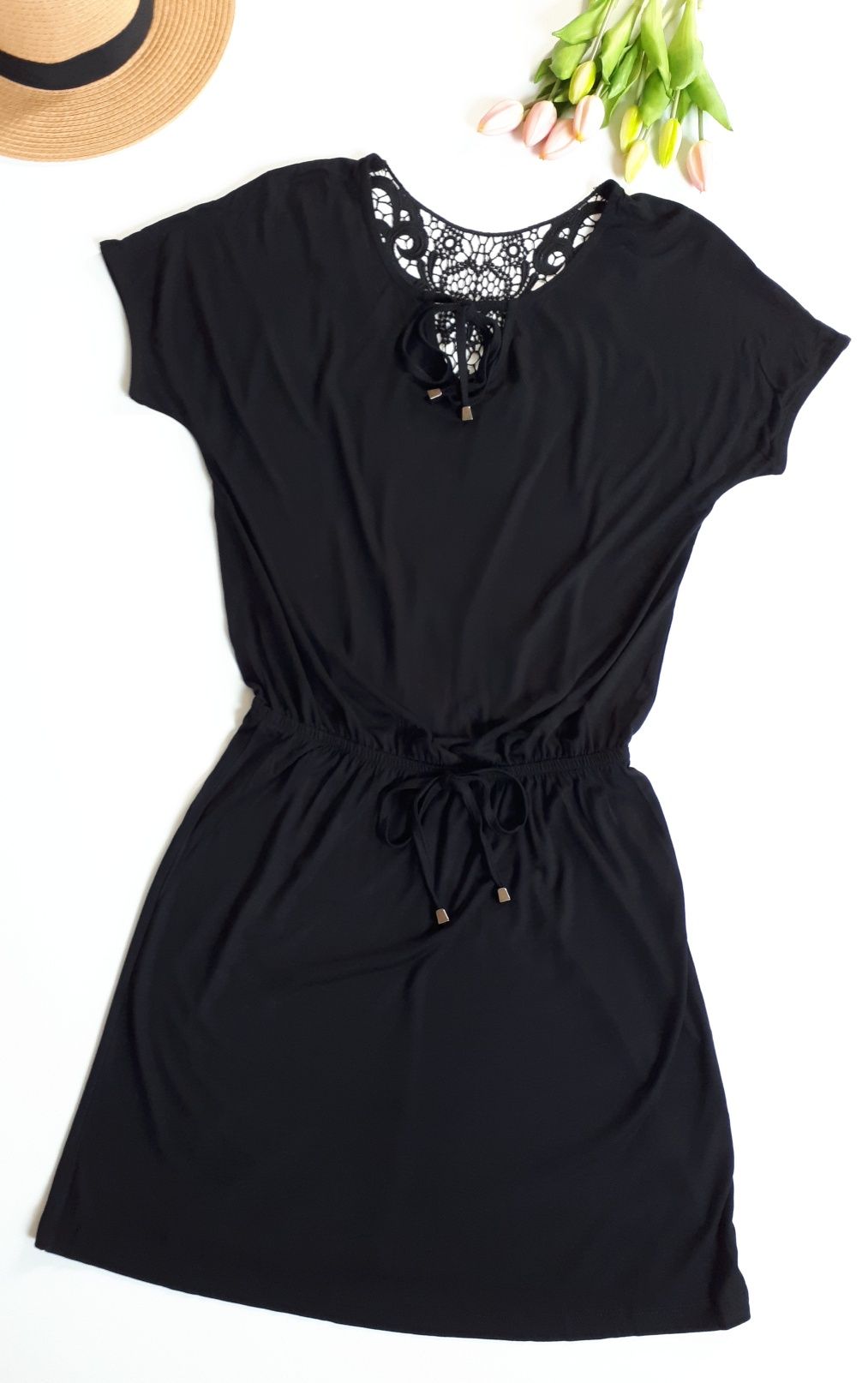 Sukienka damska tunika letnia czarna z haftem M/L