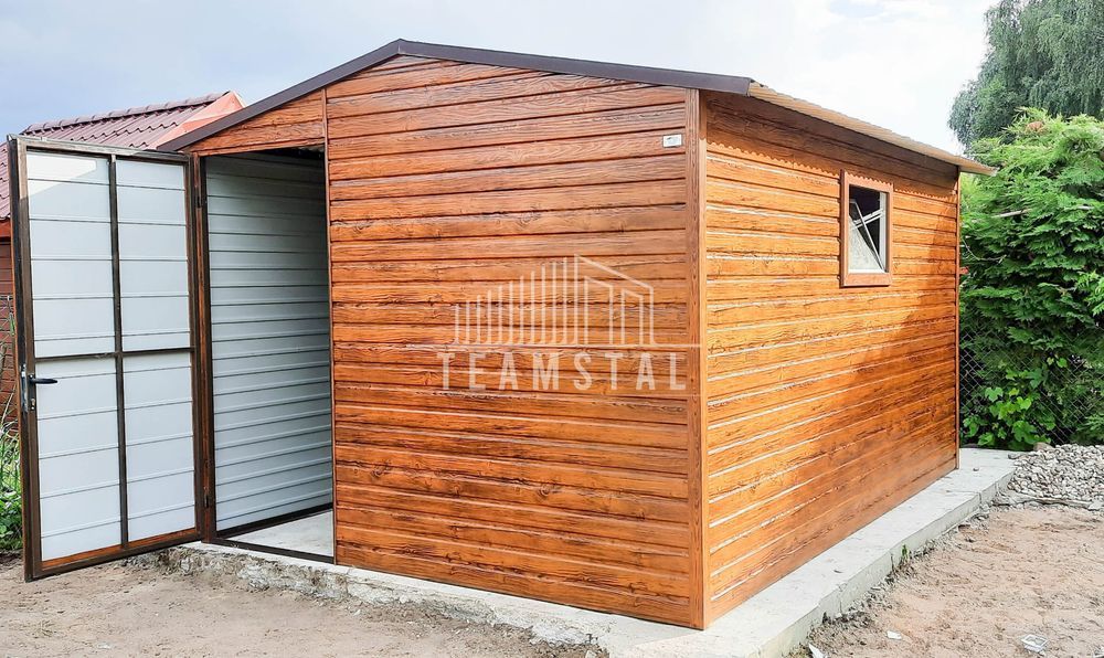 DOMEK OGRODOWY 3m x 4m dwuspad - drzwi + okno - drewnopodobny TS279