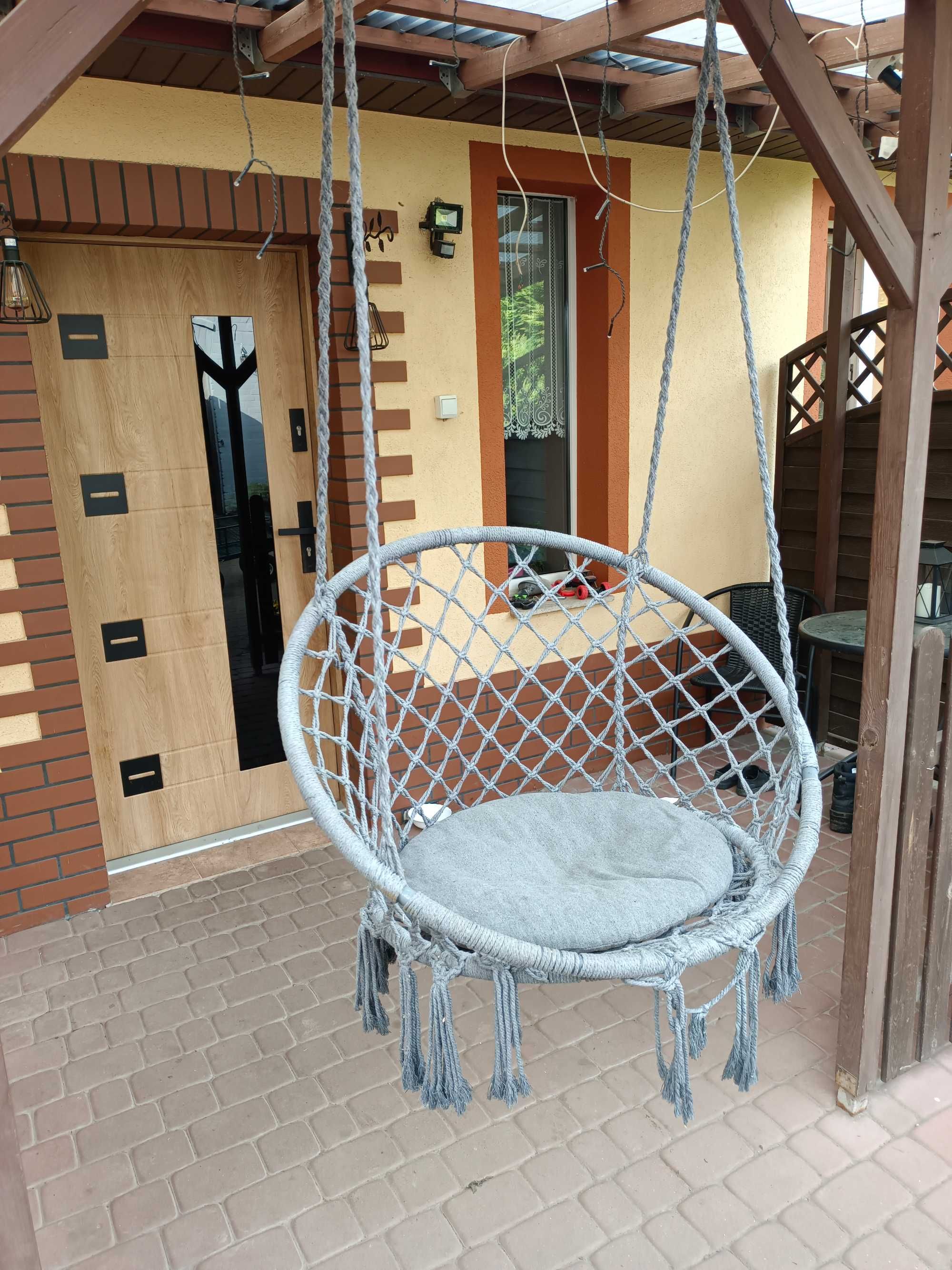 Sofotel, fotel wiszący z poduszką, boho, szary, bocianie gniazdo
