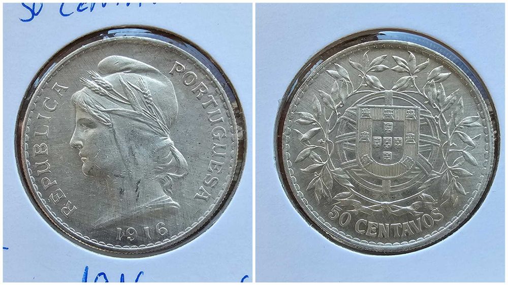50 centavos prata 1912, 1914 e 1916