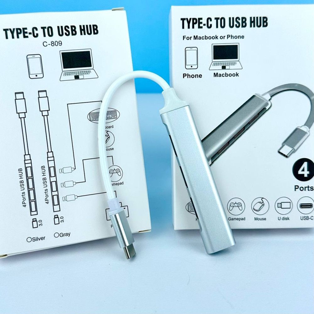 USB-хаб HUB Type-C to 4 Ports USB 3.0 для MacOS, Windows, iOS, Android