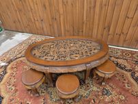Ława stolik orient rzeźbiony + 6 stołków Chiny #1629 Stylowy Węgrów