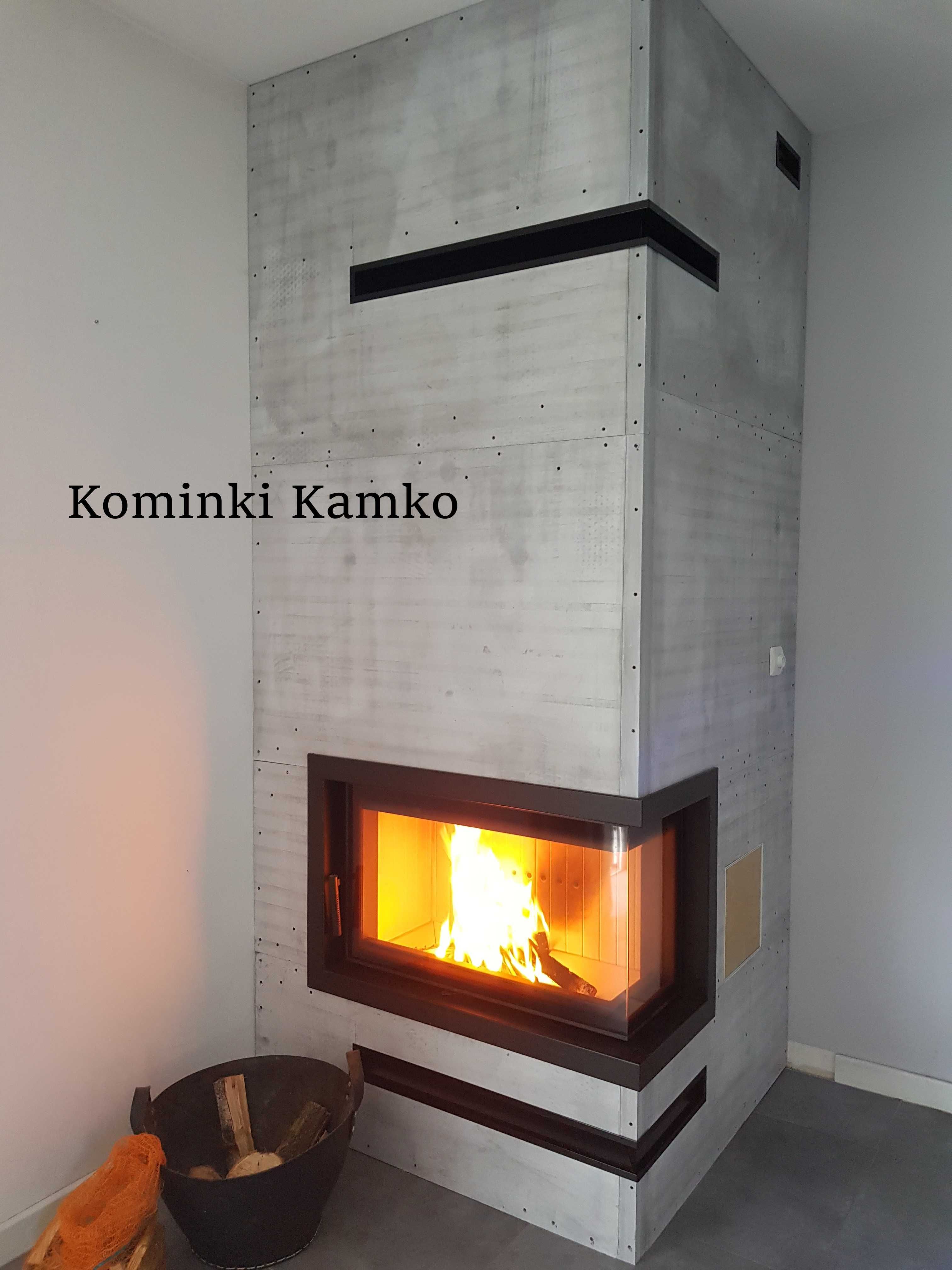 Kominki Kamko- wkład narożny Kratki Simple S BS z zabudową