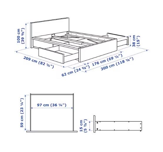 Malm ikea łóżko z szufladami z pojemnikami pojemnikiem 160x200cm białe