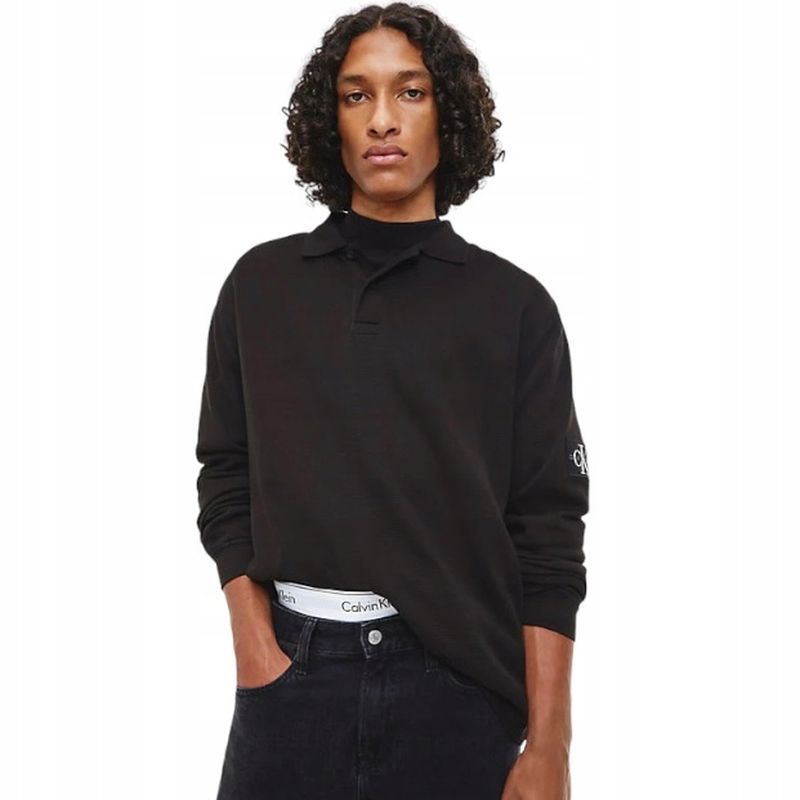 Calvin Klein Koszulka Longsleeve Polo Męska Logowana na Ramieniu r. L