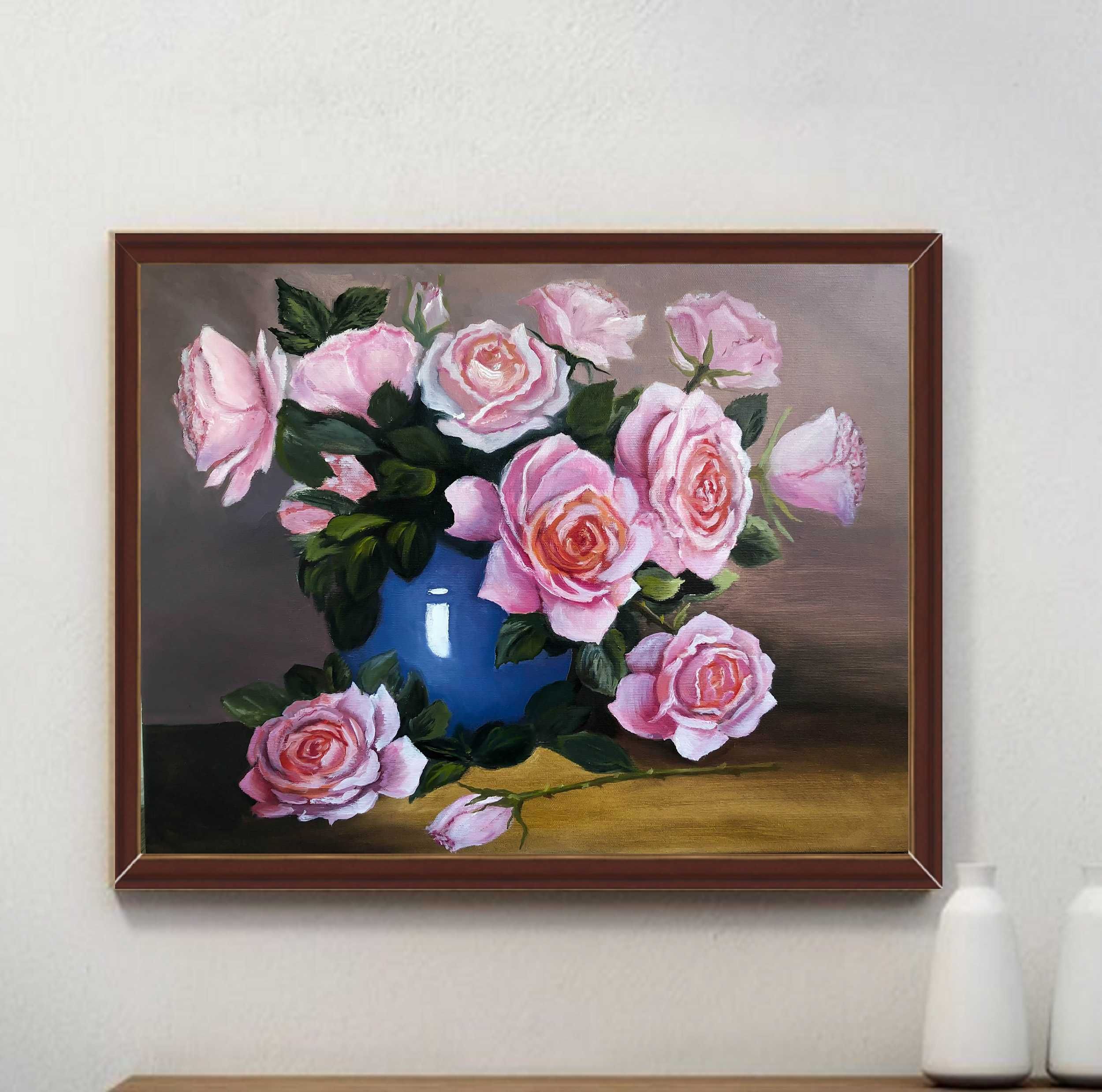 Картина з букетом троянд у вазі.Полотно 40*50, олія