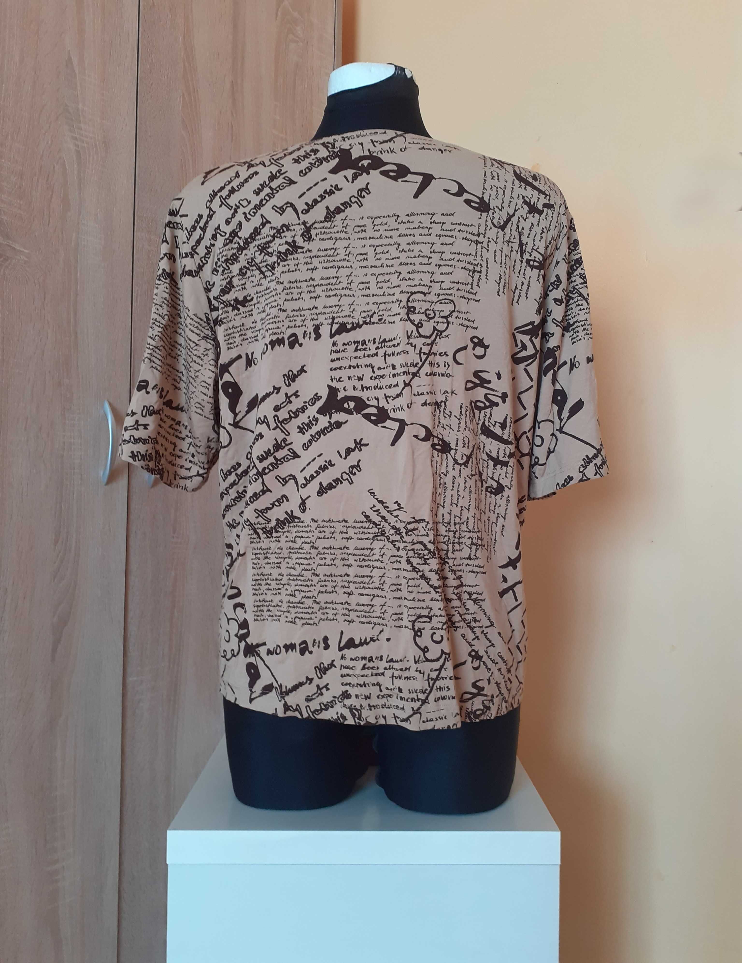48 50 52 Bluzka top T-shirt z napisami nadruk wiskoza Y2K real vintage