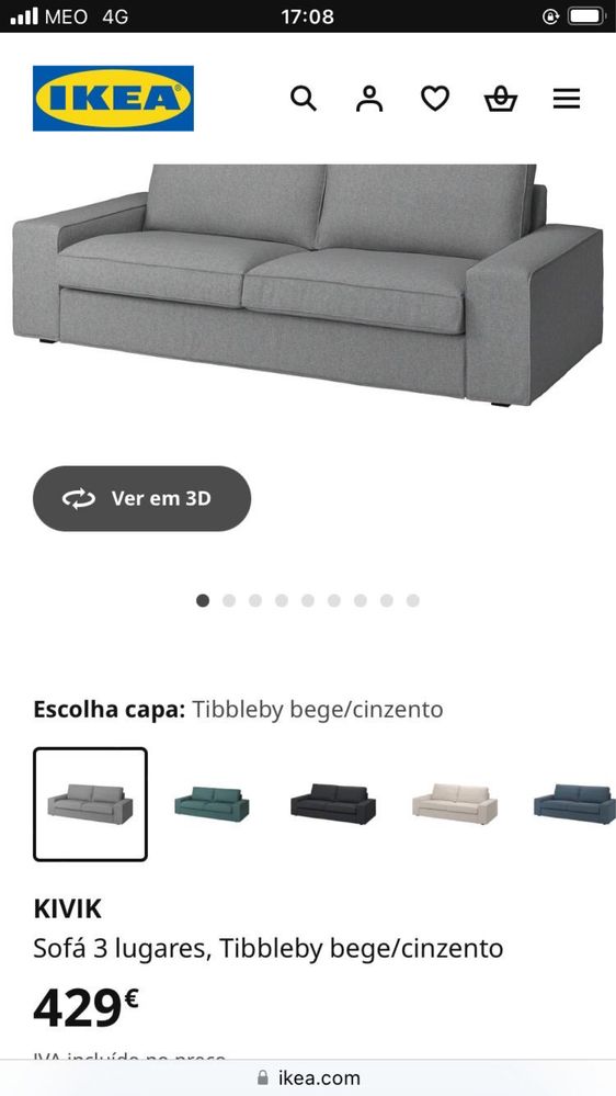 Sofa kivik ikea cinzento ikea novo por estrear