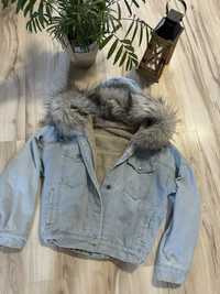 Kurtka jeansowa z futerkiem S/M oversize