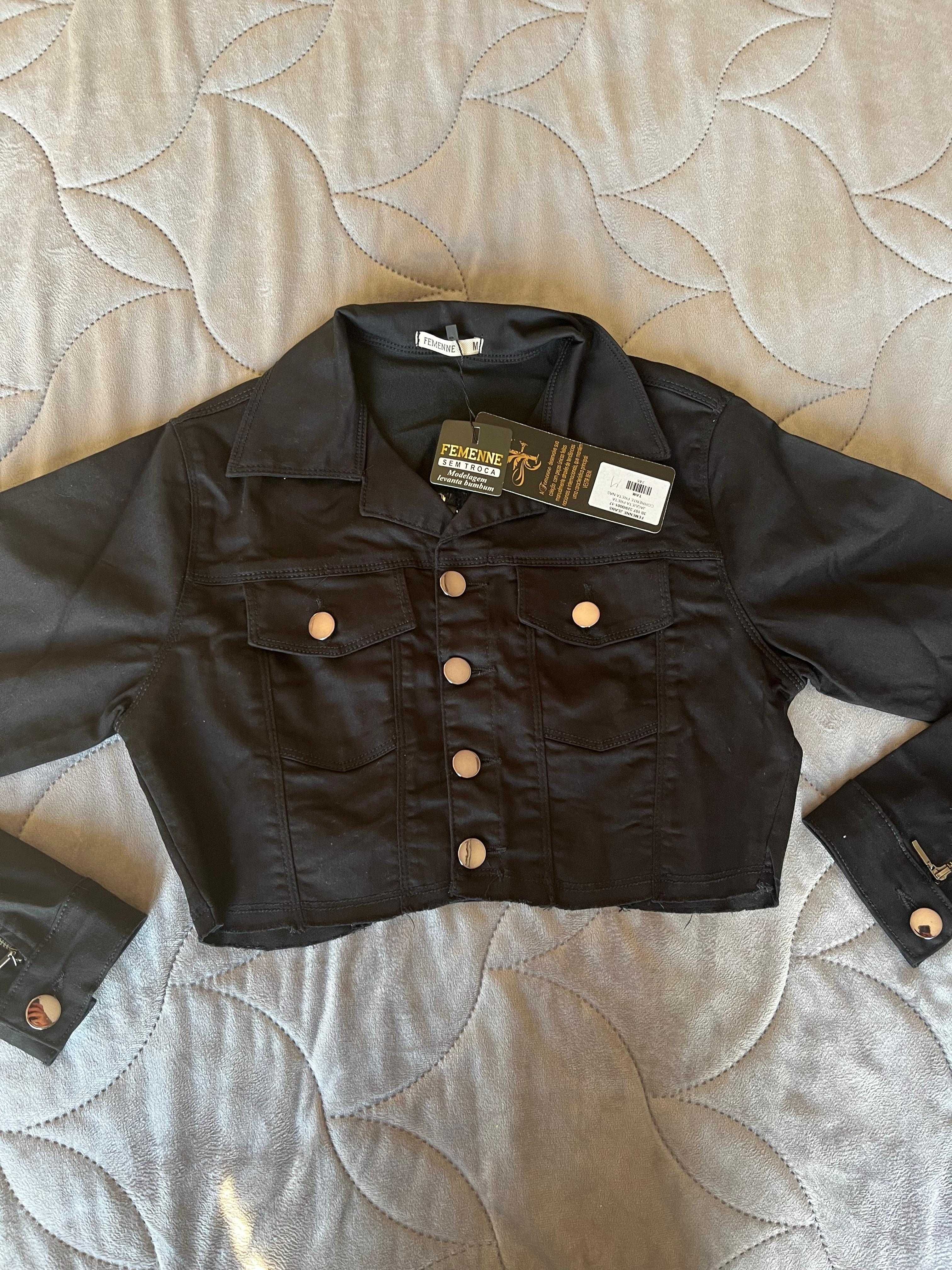 casaco preto Femenne jeans deluxe