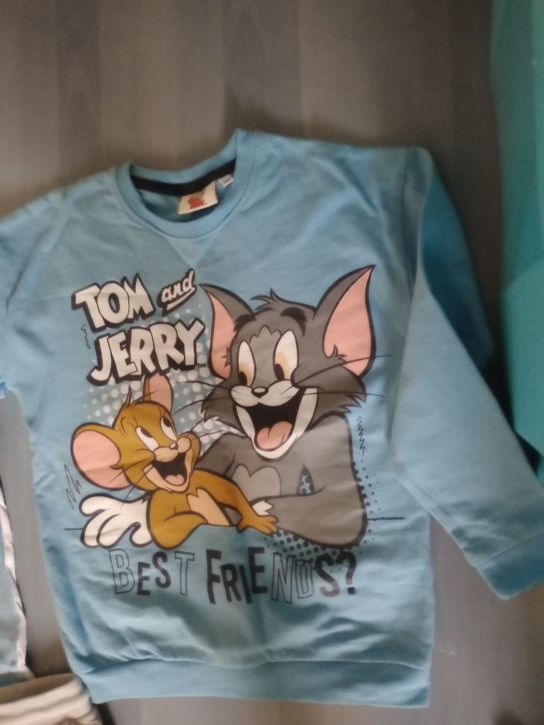 Zestaw tom & jerry 134 spodnie dresy bluza koszulka t-shirt