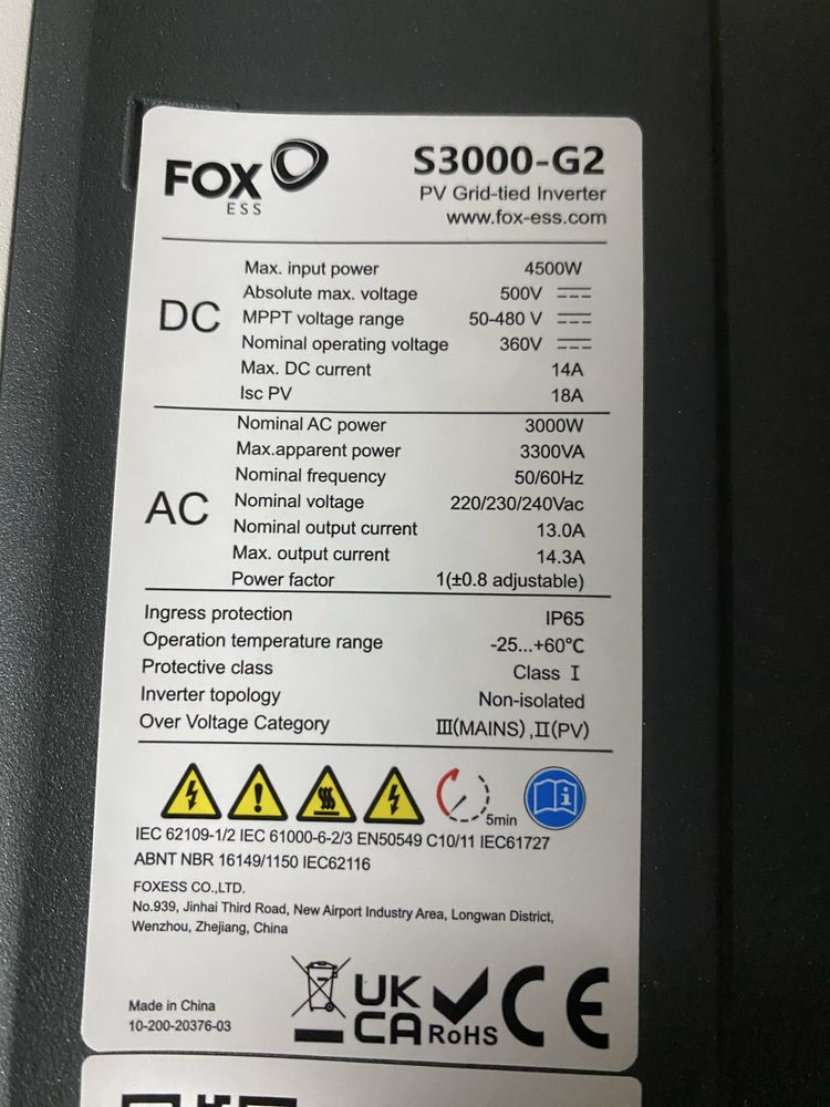 FOX ESS S3000-G2 - Inversor solar para autoconsumo