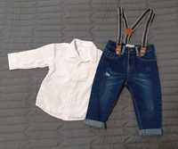 Elegancki zestaw koszula i jeansy na szelkach