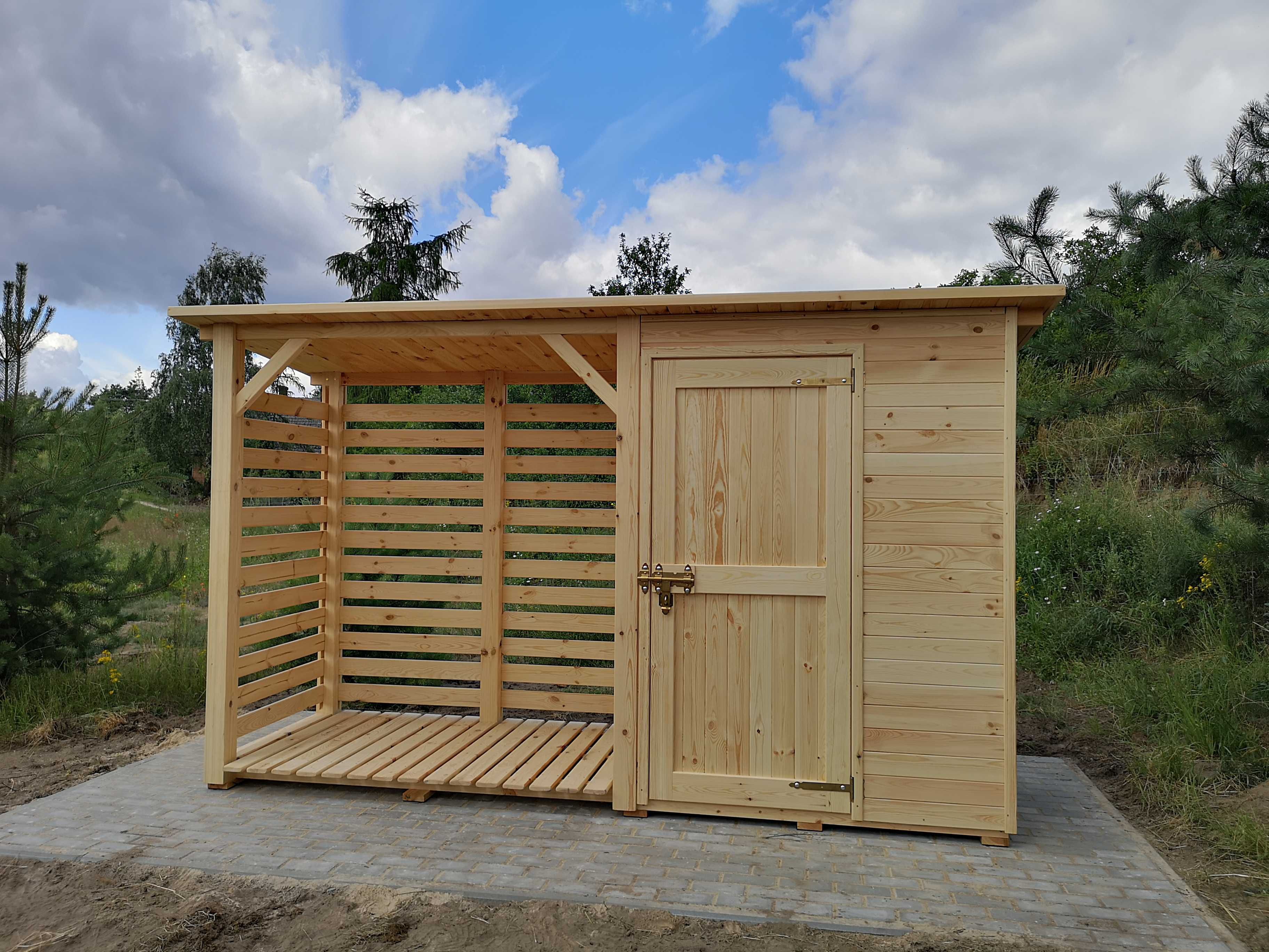 Drewutnia 2 x 1,1m + domek narzędziowy 1,5 x 1,1m z dachem prostym