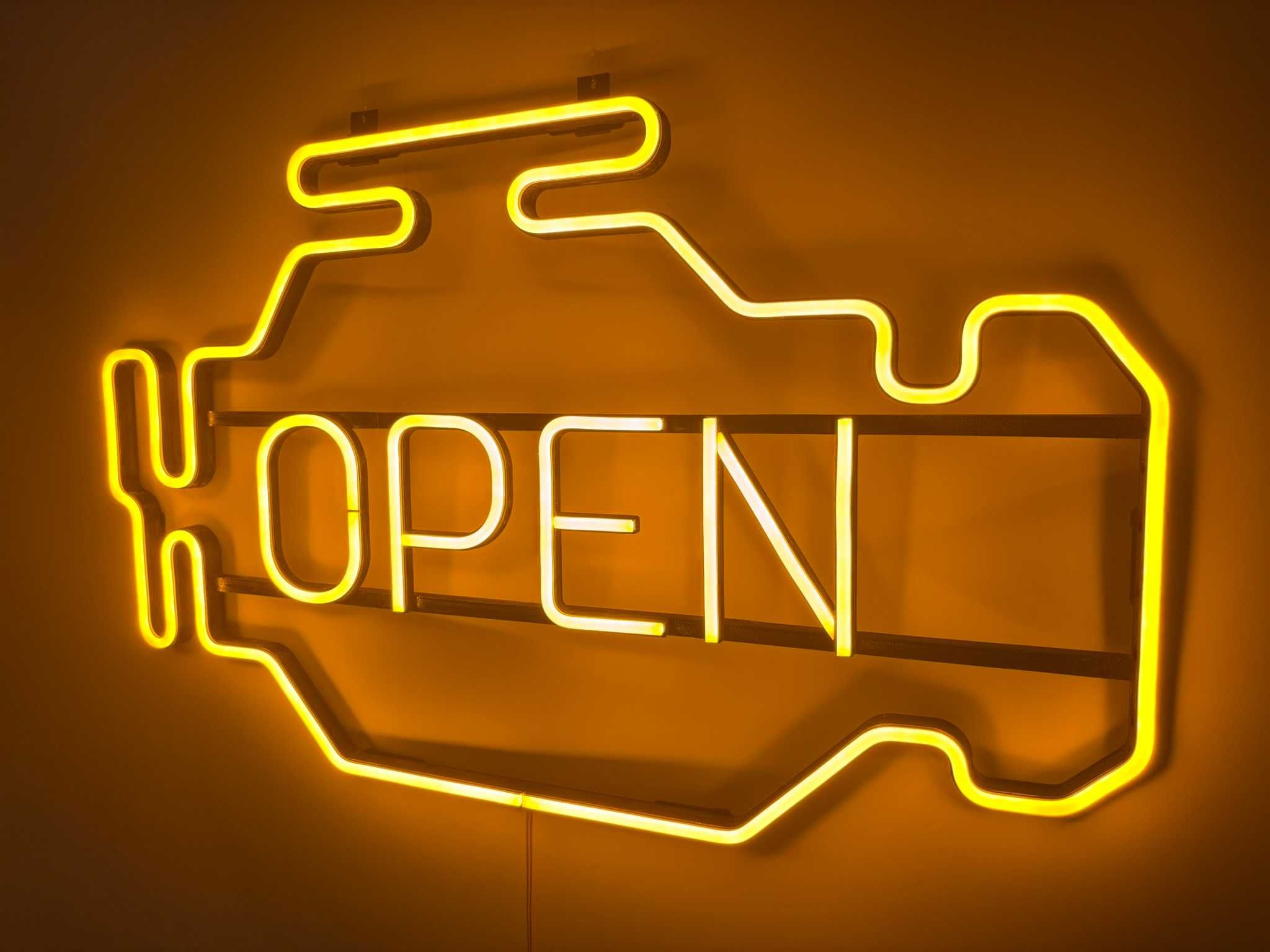 Неонова вивіска "Check engine open" жовта, 700*420 мм, світлодіодна