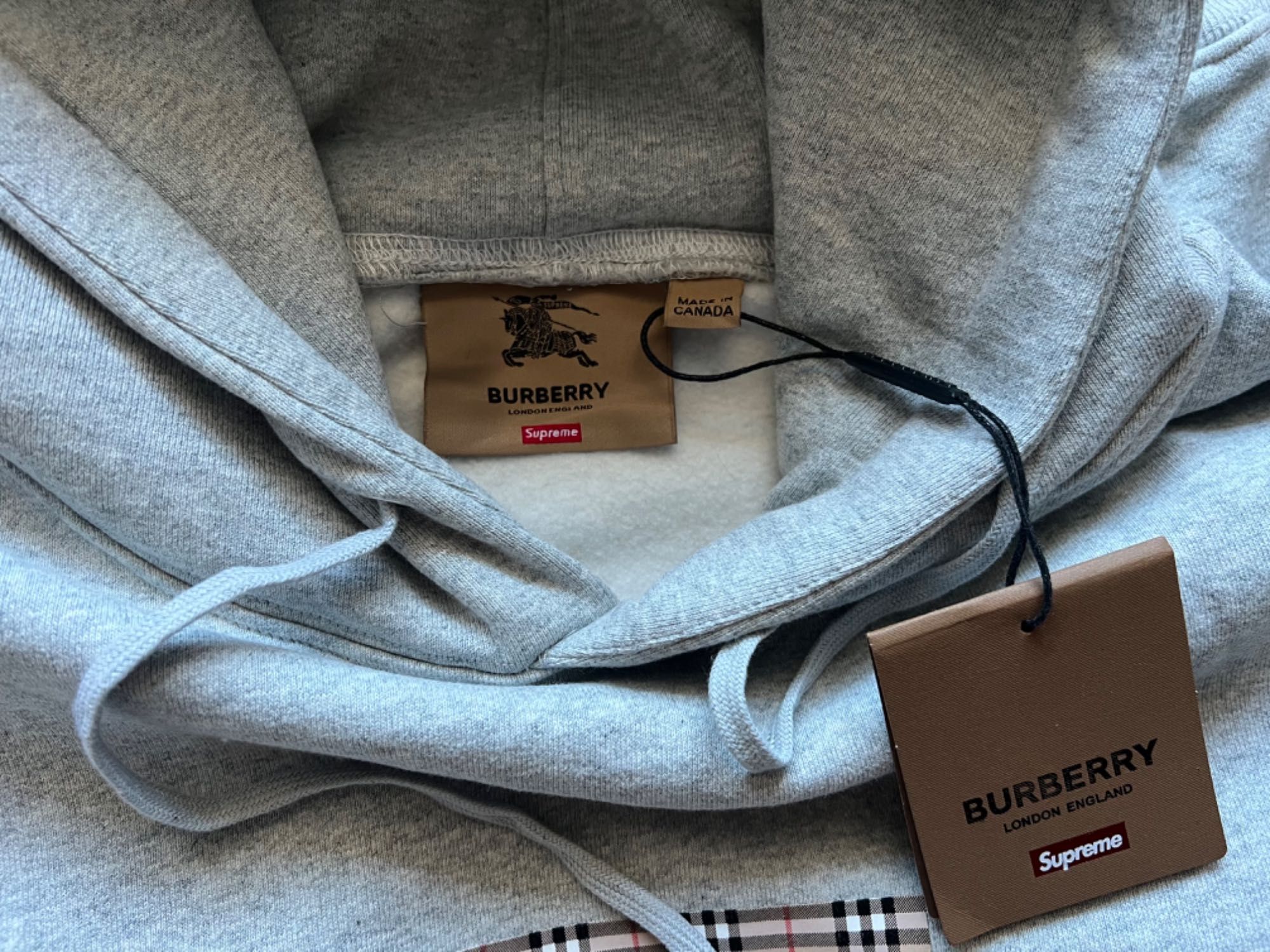 Supreme x Burberry box logo hooded sweatshirt Heather Grey L bluza